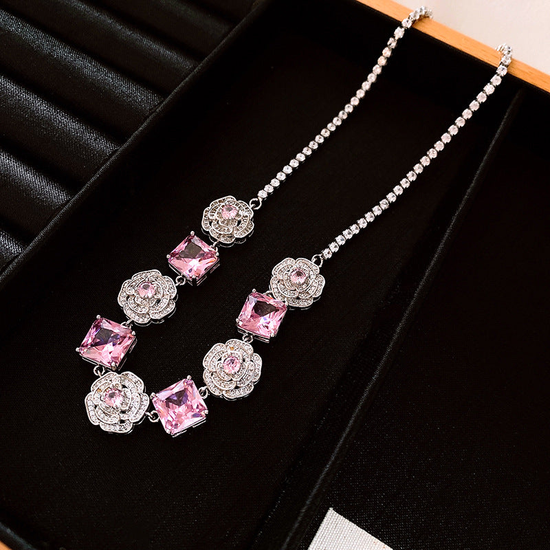 Pink Zircon Necklace and Earrings Set
