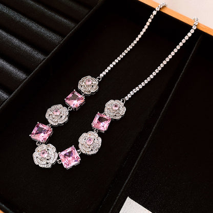 Pink Zircon Necklace and Earrings Set