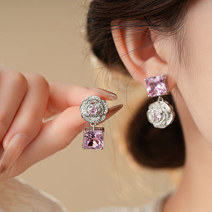 Pink Zircon Necklace and Earrings Set