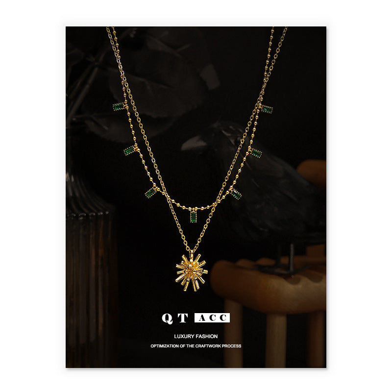 Emerald Flower Layered Necklace