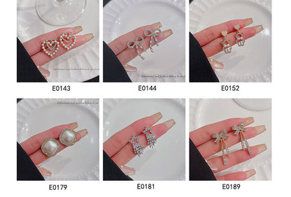 925 Silver Needle Pearl Bow Stud Earrings
