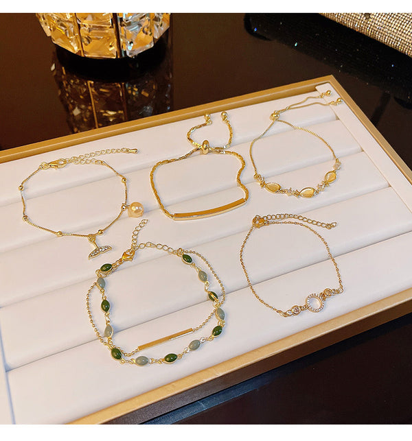 Cat Eye Stone Pearl-Look Bracelet
