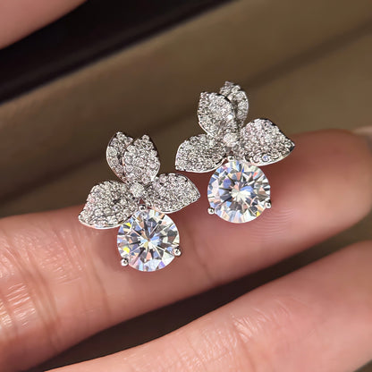 Sparkling Zircon Clover Stud Earrings