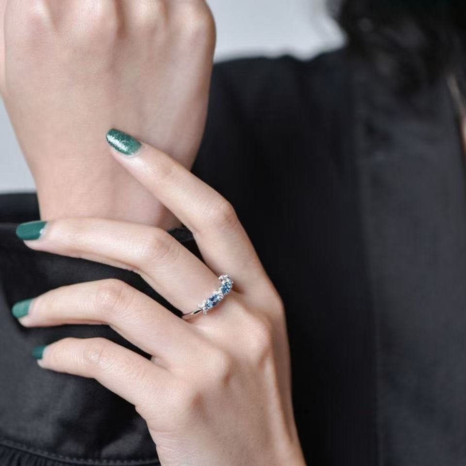 Aquamarine Blue Crystal Ring