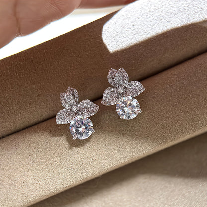 Sparkling Zircon Clover Stud Earrings