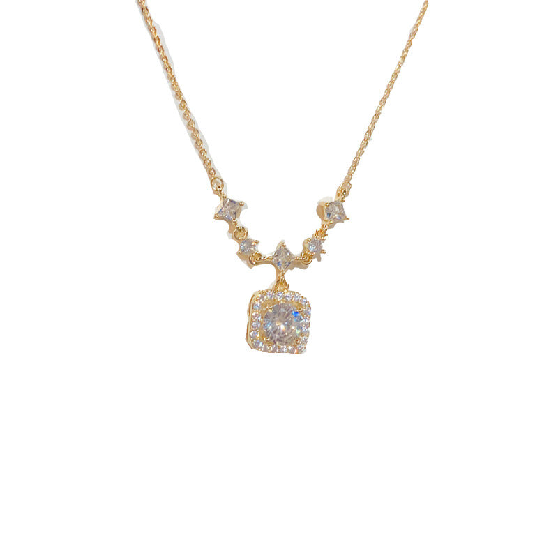 Square Zircon Flower Necklace
