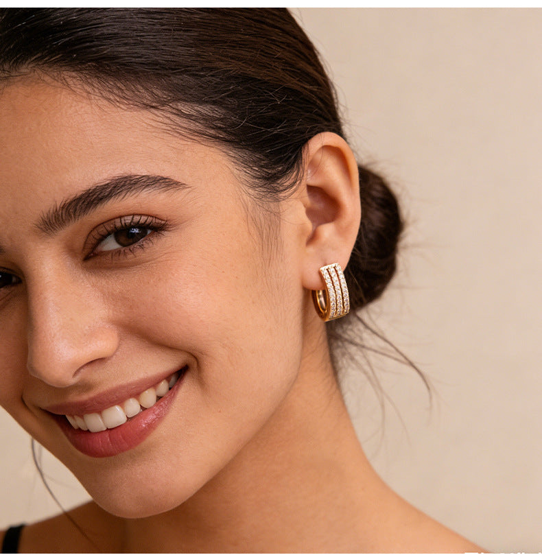 Zircon Row Hoop Earrings