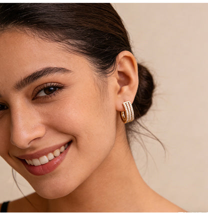 Zircon Row Hoop Earrings