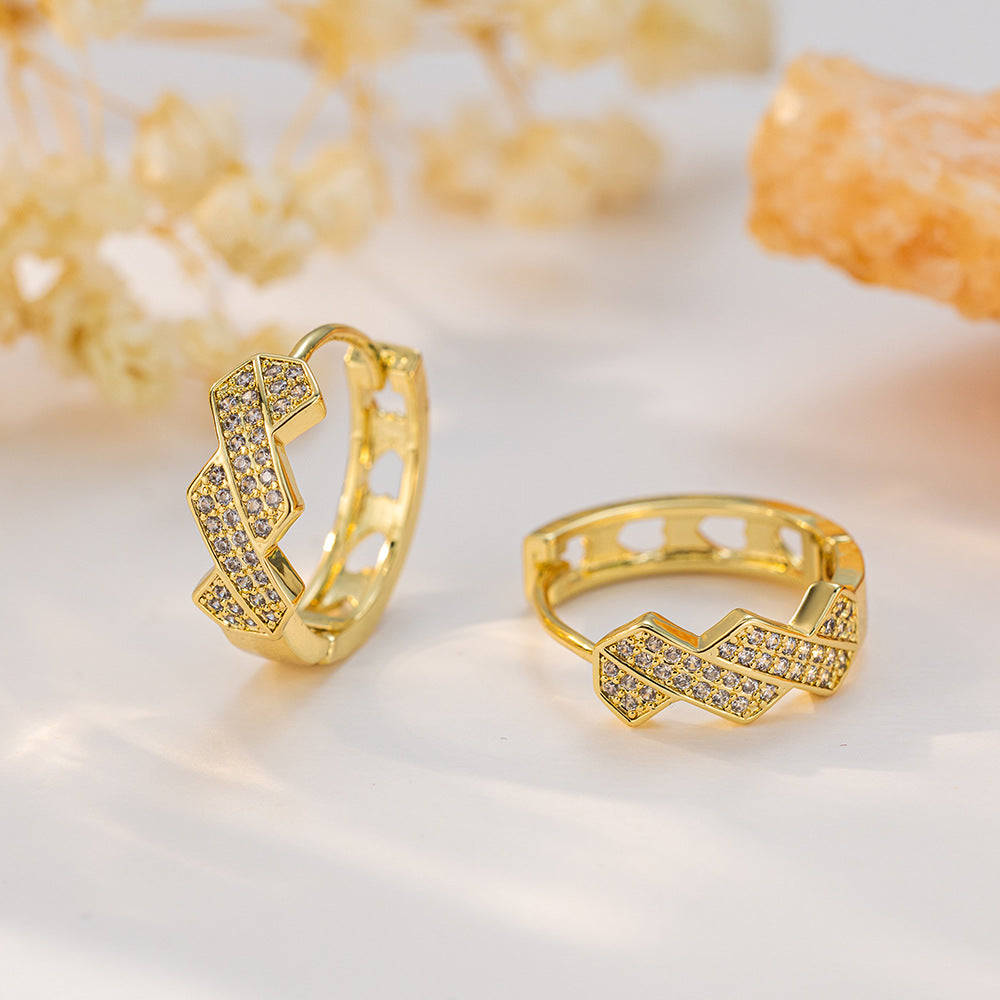 Gold Zircon Line Hoop Earrings