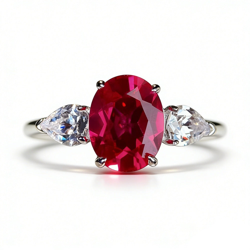 S925 Silver Oval Three-Stone Ring