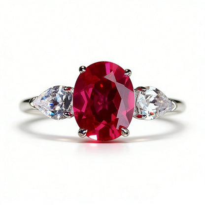 S925 Silver Oval Three-Stone Ring