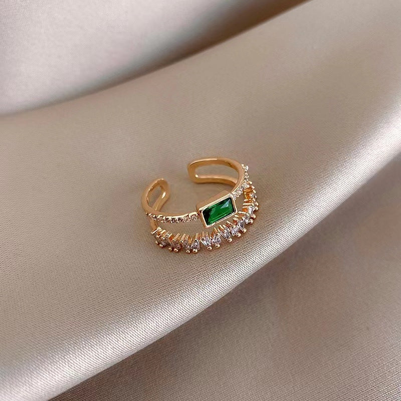 Emerald Green Zircon Double Ring
