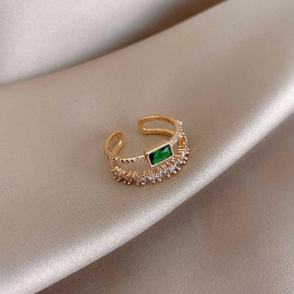 Emerald Green Zircon Double Ring