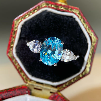 S925 Silver Oval Three-Stone Ring