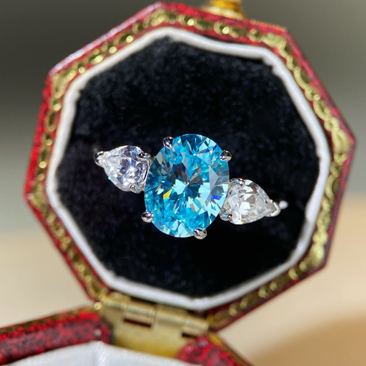 S925 Silver Oval Three-Stone Ring