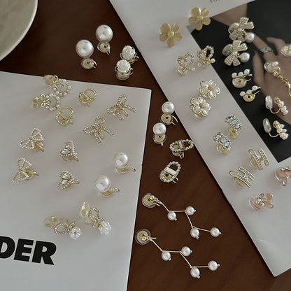 Pearl Flower Clip On Earrings Set
