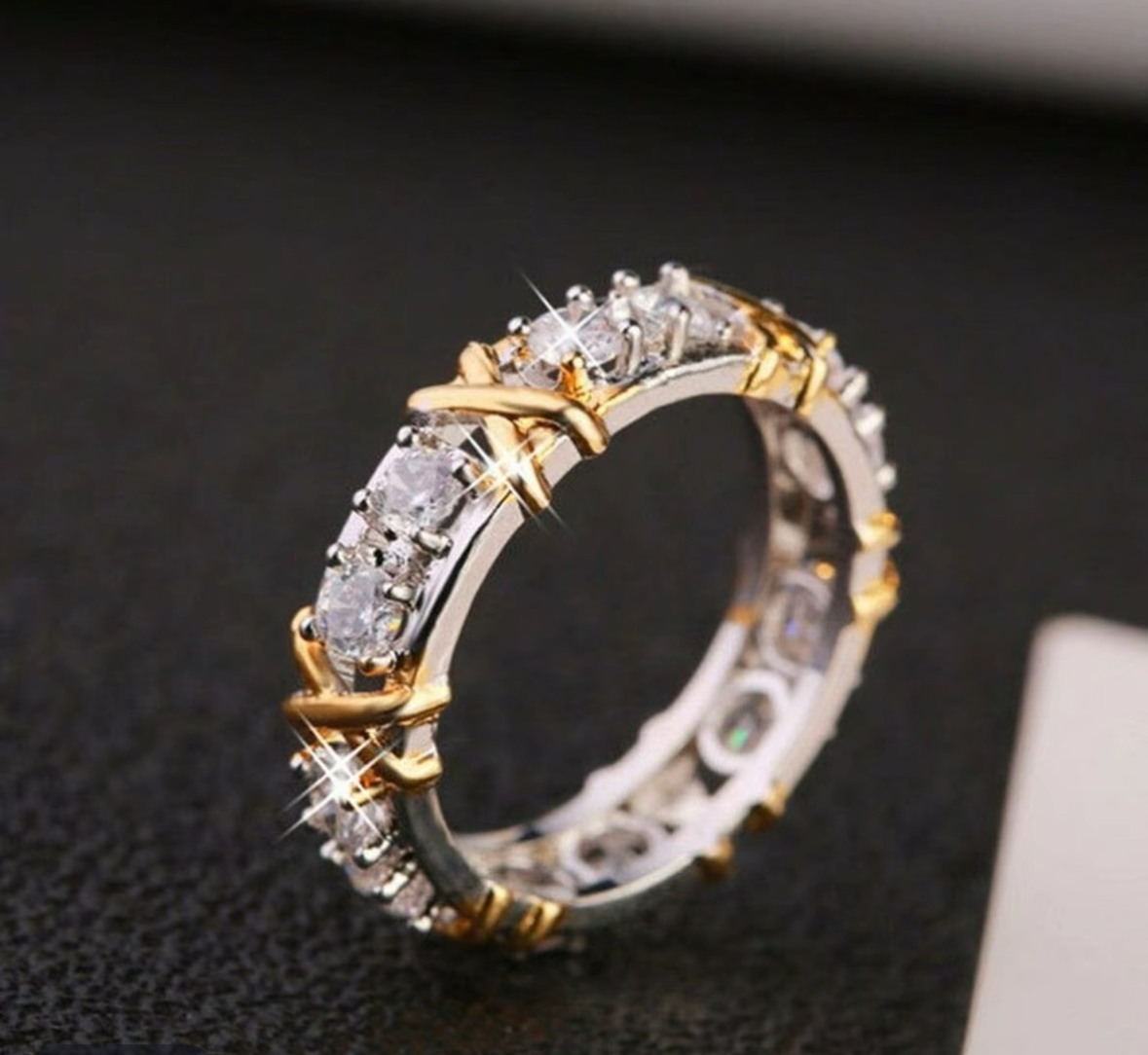 S925 XO Silver Geometric Pavé Band Ring