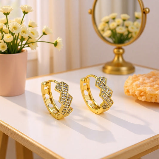 Gold Zircon Line Hoop Earrings